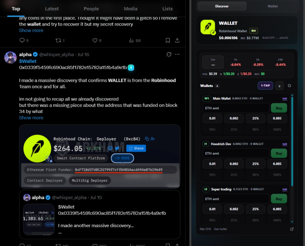 Harbour Wallet side panel detecting and trading a token found on X